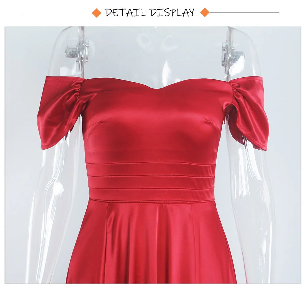 Charming Off The Shoulder Long Slit Burgundy Simple Prom Dresses