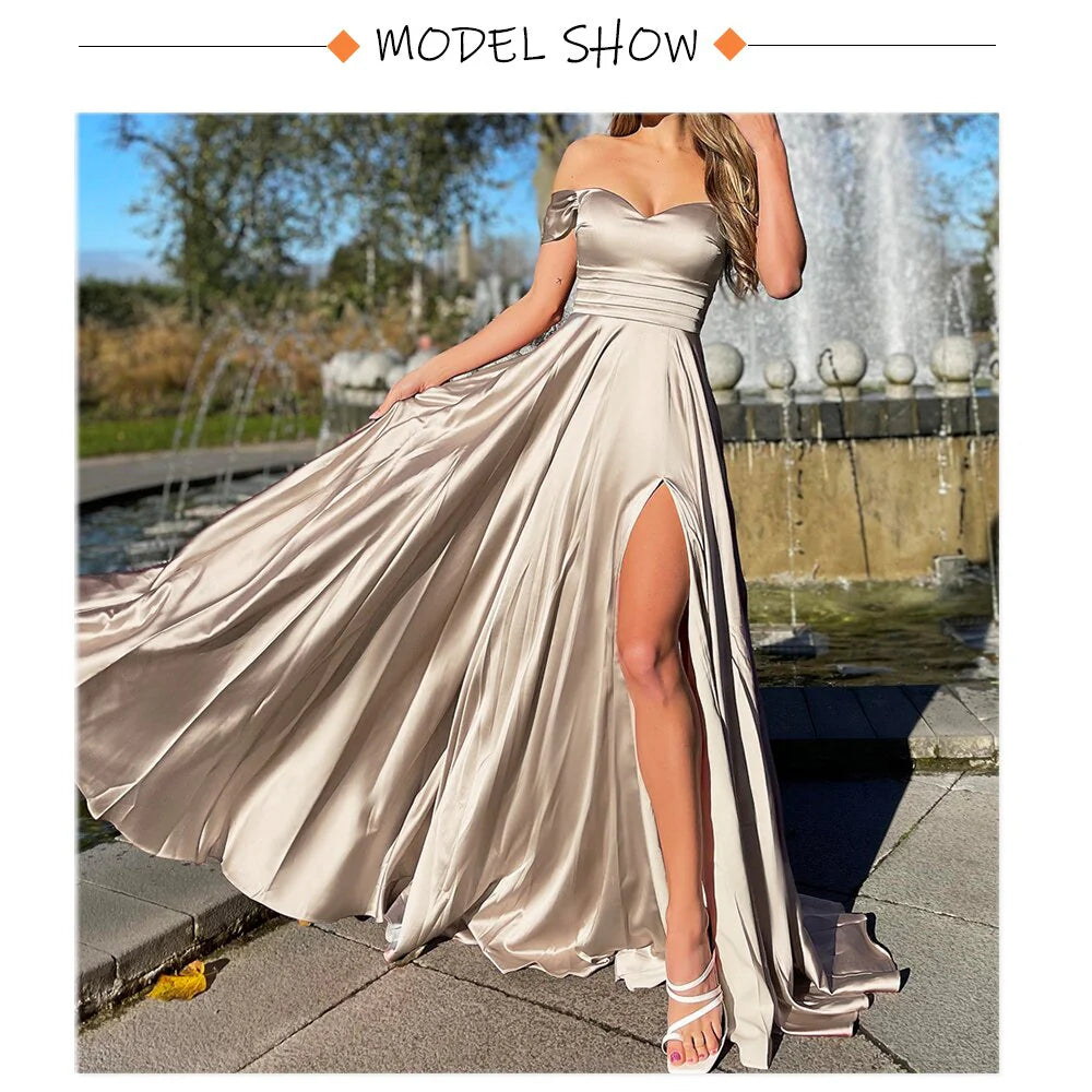 Charming Off The Shoulder Long Slit Burgundy Simple Prom Dresses