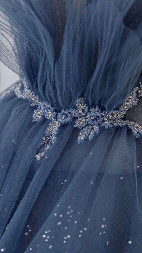 A Line Tulle Sweetheart Off the Shoulder Beads Open Back Prom Dresses