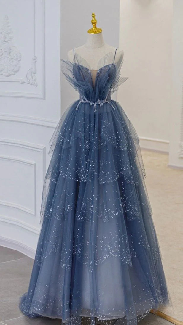 A Line Tulle Sweetheart Off the Shoulder Beads Open Back Prom Dresses