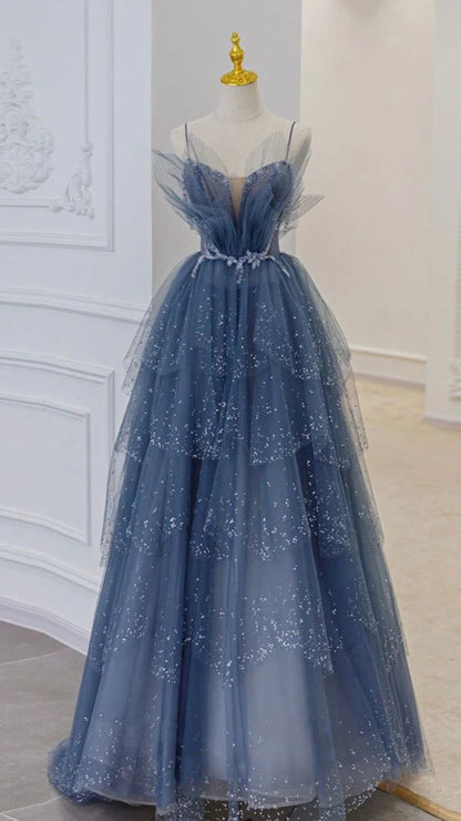 A Line Tulle Sweetheart Off the Shoulder Beads Open Back Prom Dresses