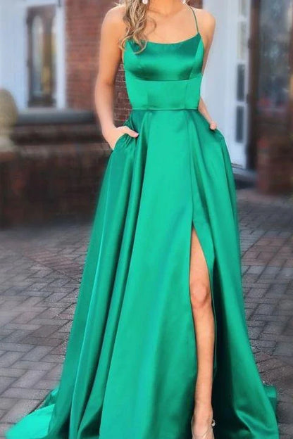 A line Criss-Cross Straps Prom Dresses Long Evening Dresses