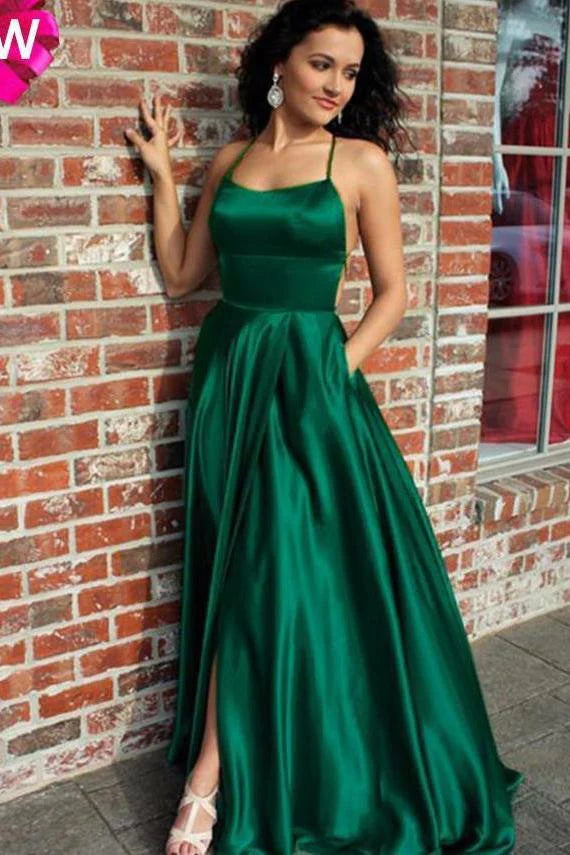 A line Criss-Cross Straps Prom Dresses Long Evening Dresses