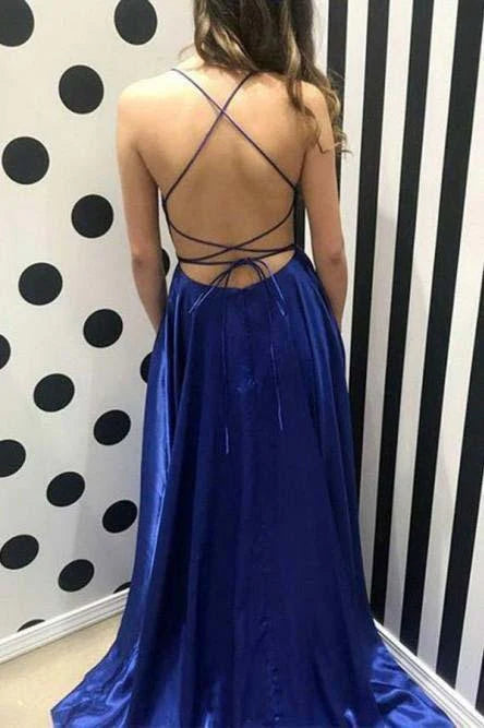 A line Criss-Cross Straps Prom Dresses Long Evening Dresses