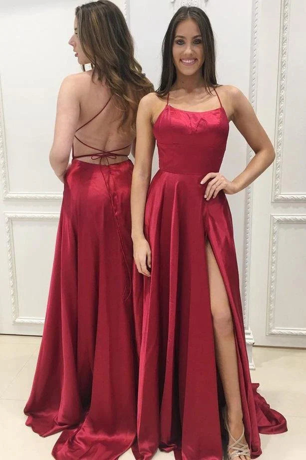 A line Criss-Cross Straps Prom Dresses Long Evening Dresses