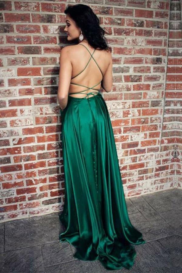 A line Criss-Cross Straps Prom Dresses Long Evening Dresses