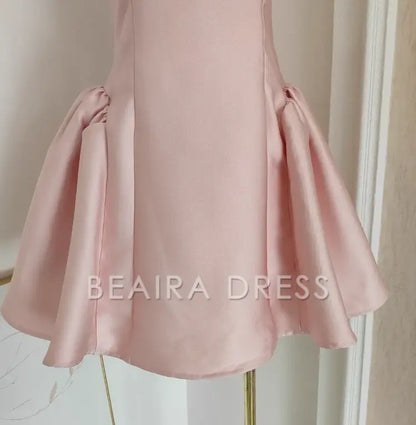 Beaira Cheap A line Straps Light Pink Satin Short Homecoming Dresses Birthday Outfits