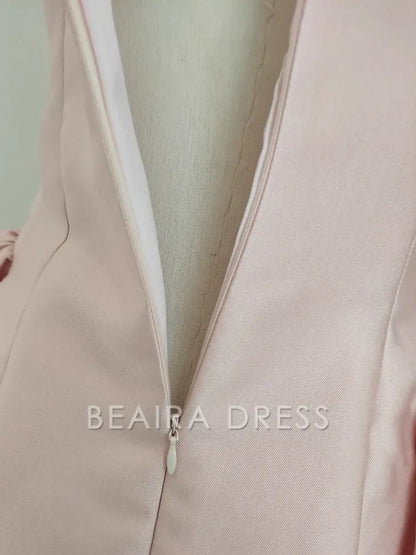 Beaira Cheap A line Straps Light Pink Satin Short Homecoming Dresses Birthday Outfits