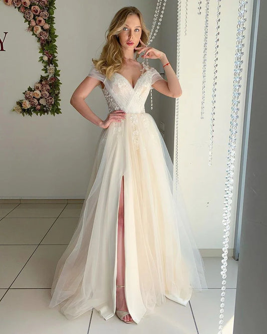 A Line Off The Shoulder Prom Dress With Appliques