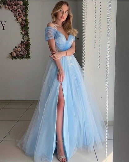 A Line Off The Shoulder Prom Dress With Appliques