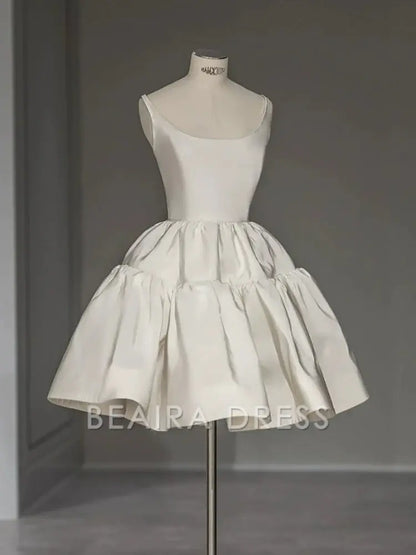 Beaira Chic Ball Gown Straps White Satin Homecoming Dresses Birthday Dress Birthday Outfits