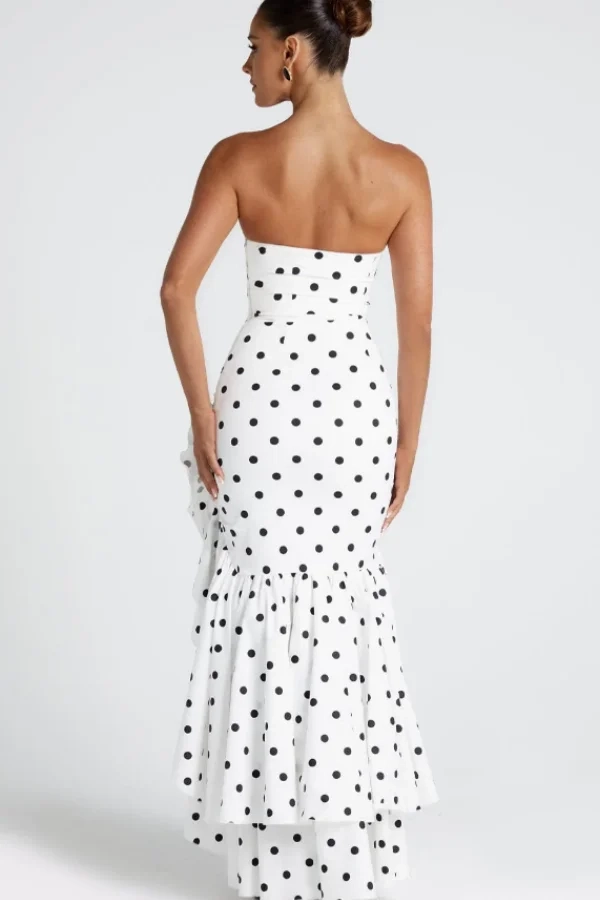 Chic Mermaid Strapless Polka Dot White Ruffle Prom Dress