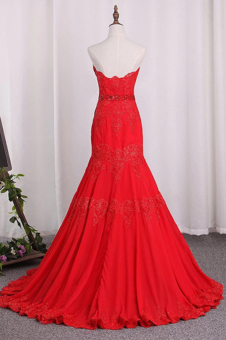 Chiffon Mermaid Sweetheart Party Dresses With Applique