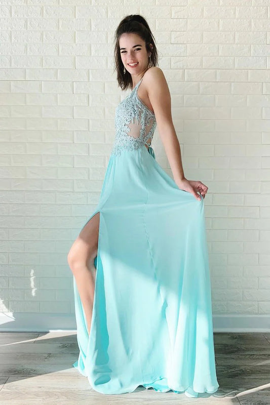 Prom Dresses With Applique Sweep Train Spaghtti Straps