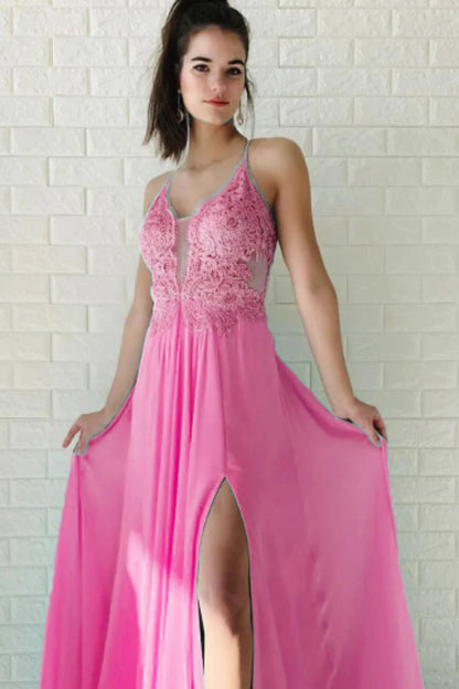 Prom Dresses With Applique Sweep Train Spaghtti Straps