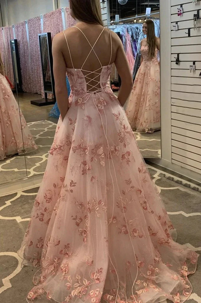 Cute Pink Tulle Lace Round Neck Princess Dress Prom Dress For Graduation