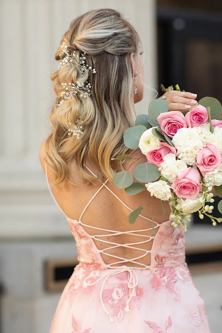 Cute Pink Tulle Lace Round Neck Princess Dress Prom Dress For Graduation