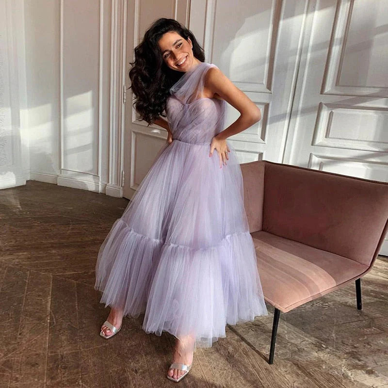 Cute Tulle One Shoulder Tulle Short Cocktail Dress Homecoming Dresses
