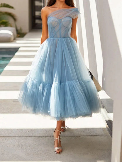 Cute Tulle One Shoulder Tulle Short Cocktail Dress Homecoming Dresses