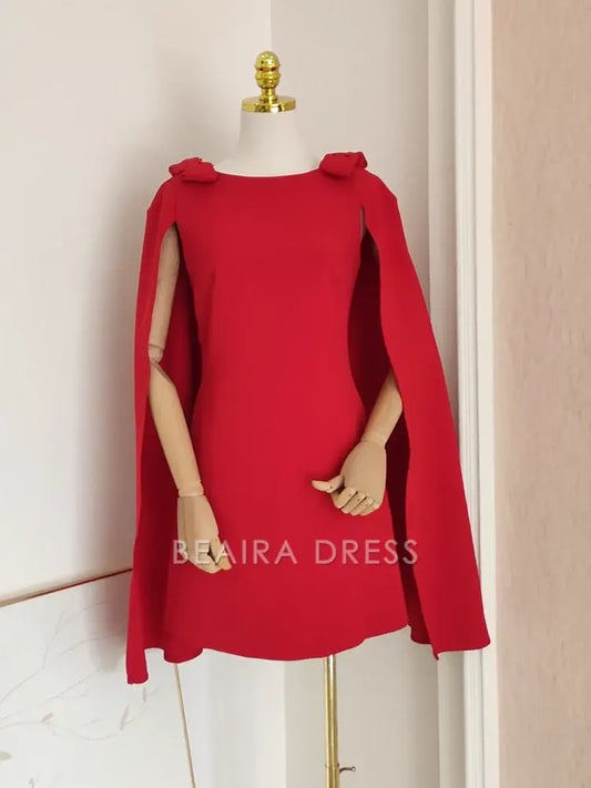 Beaira Cute A Line Boat Neckline Red Satin Short Homecoming Dresses Birthday Outfits With