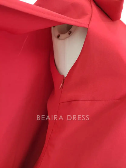 Beaira Cute A Line Boat Neckline Red Satin Short Homecoming Dresses Birthday Outfits With