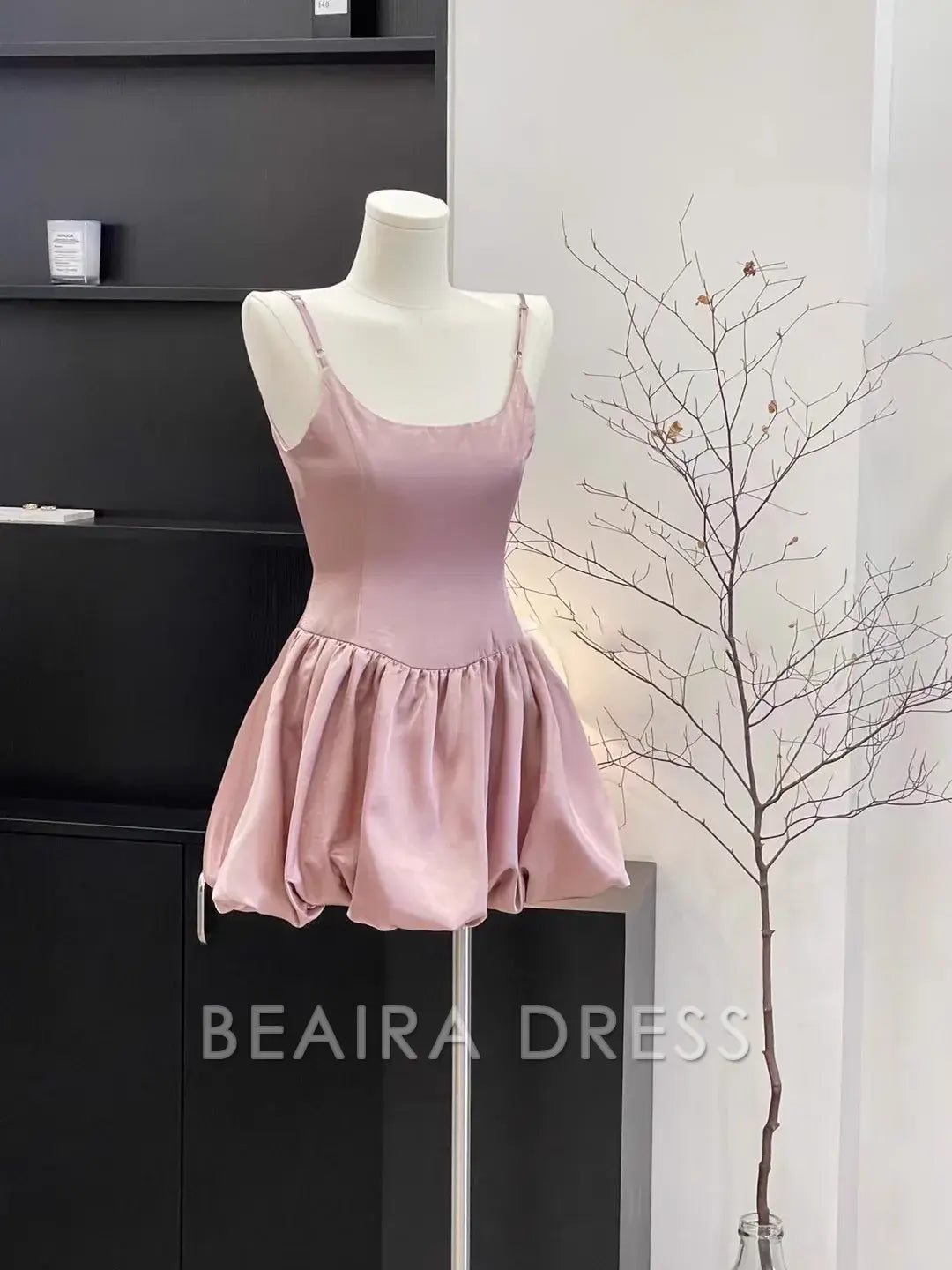 Beaira Cute A Line Spaghetti Straps Ruffled Pink Women's Short Holiday Dresses Homecoming Dress