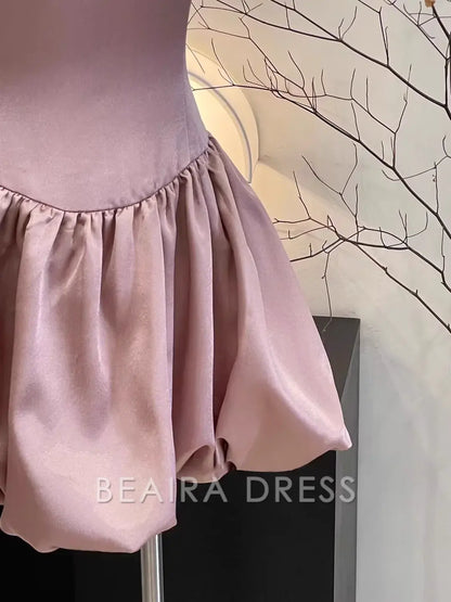 Beaira Cute A Line Spaghetti Straps Ruffled Pink Women's Short Holiday Dresses Homecoming Dress