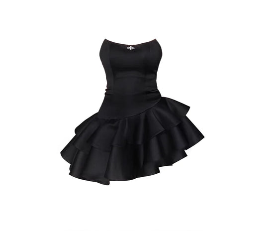 Beaira Cute A line Strapless Black Homecoming Dresses Short Satin Birthday Outfits