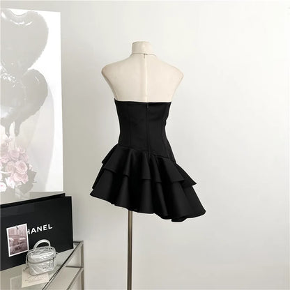 Beaira Cute A line Strapless Black Homecoming Dresses Short Satin Birthday Outfits