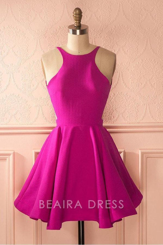 Beaira Cute Hot Pink Backless Short Homecoming Dress Party Dress formal wear dresses