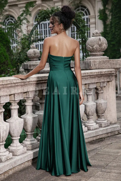 Beaira Dark Green A Line Sweetheart Satin Cut Out Pleated Long Wedding Party Guest Dress Bridesmaid dress shop