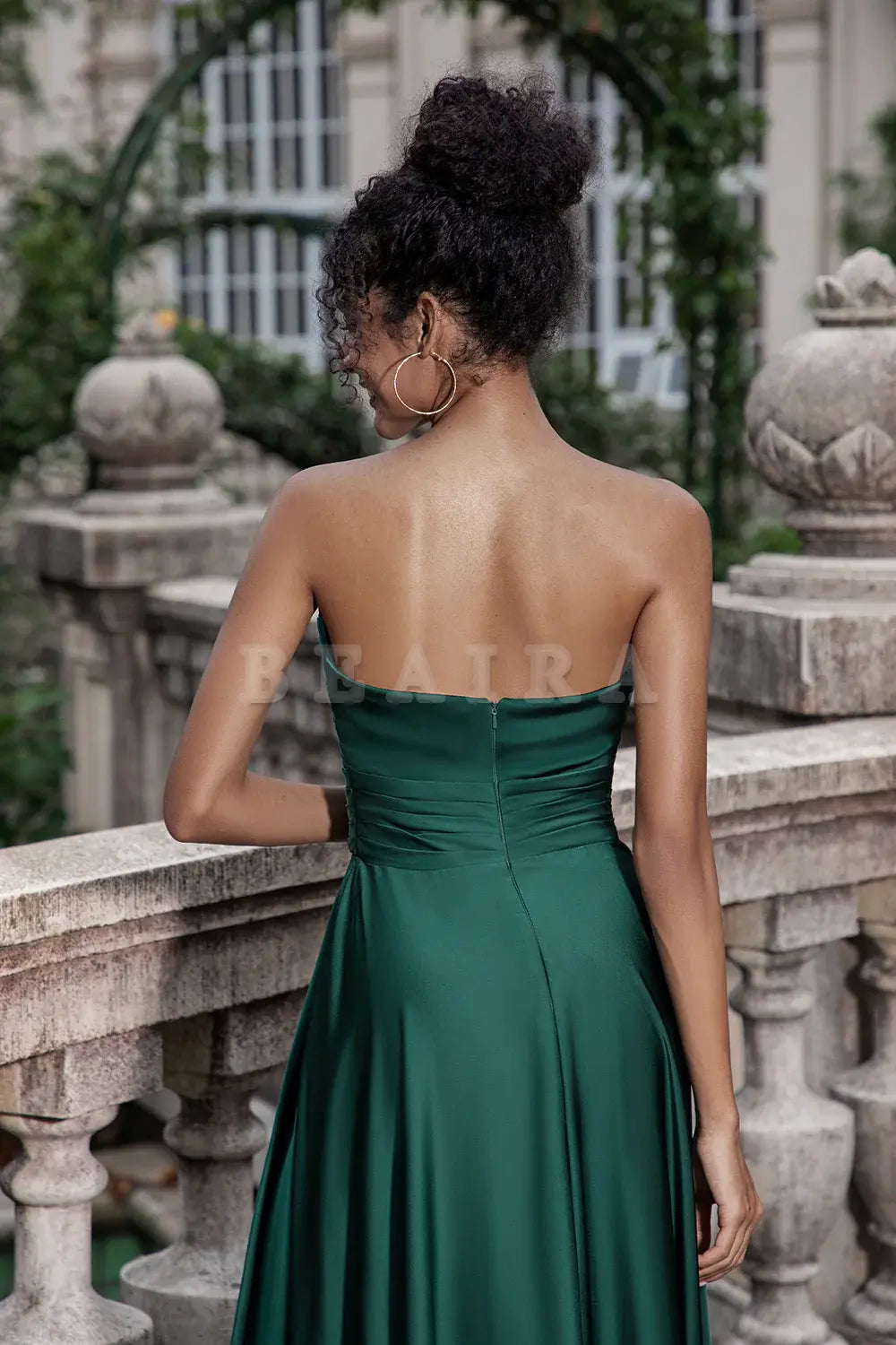 Beaira Dark Green A Line Sweetheart Satin Cut Out Pleated Long Wedding Party Guest Dress Bridesmaid dress shop