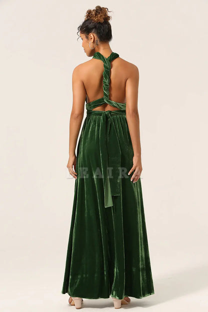 Beaira Dark Green Convertible Wear Velvet Long Bridesmaid Dress Bridesmaid dress shop