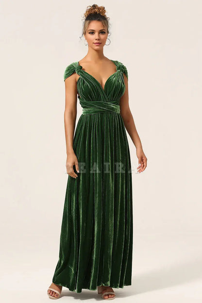 Beaira Dark Green Convertible Wear Velvet Long Bridesmaid Dress Bridesmaid dress shop