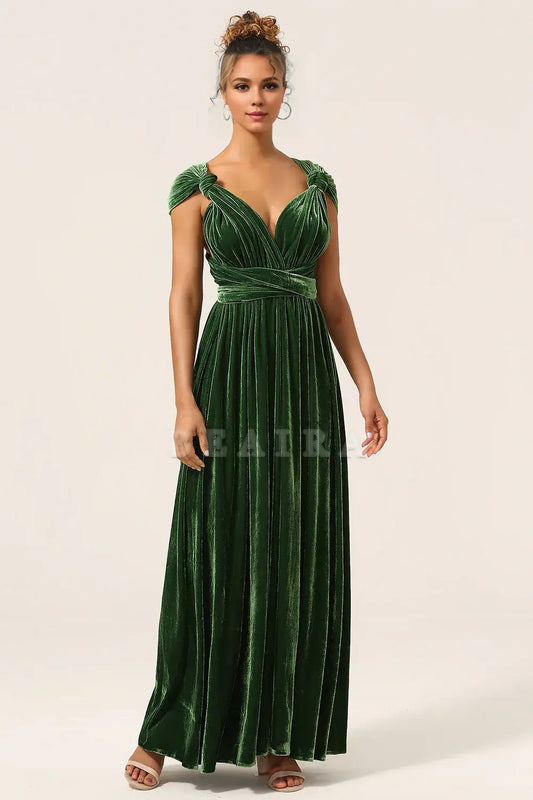 Beaira Dark Green Convertible Wear Velvet Long Bridesmaid Dress Bridesmaid dress shop