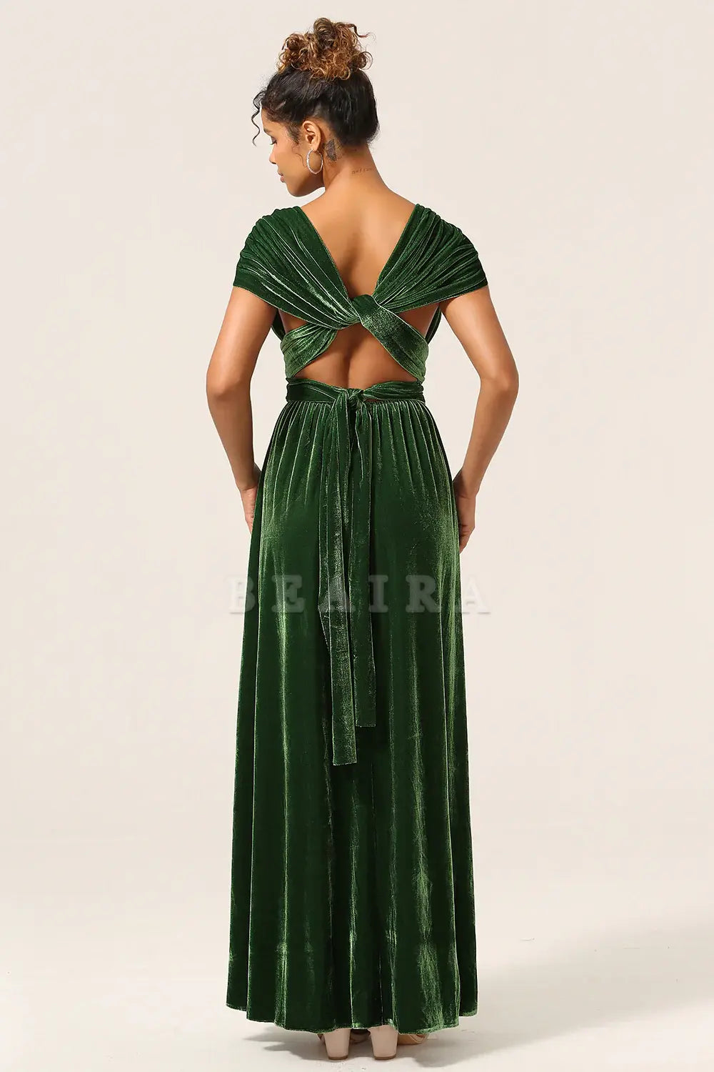 Beaira Dark Green Convertible Wear Velvet Long Bridesmaid Dress Bridesmaid dress shop