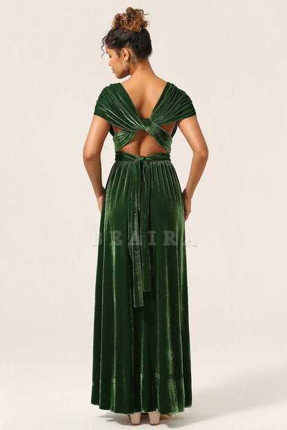 Beaira Dark Green Convertible Wear Velvet Long Bridesmaid Dress Bridesmaid dress shop