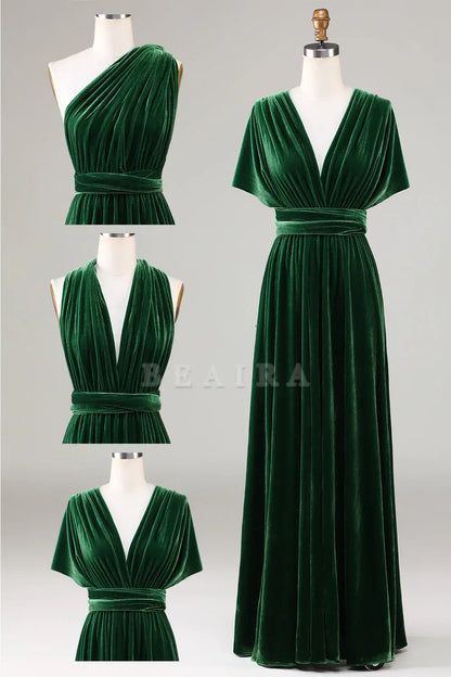 Beaira Dark Green Convertible Wear Velvet Long Bridesmaid Dress Bridesmaid dress shop