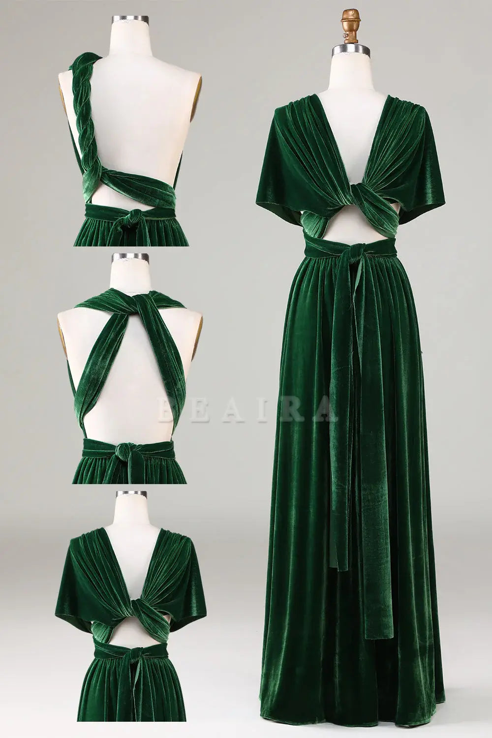 Beaira Dark Green Convertible Wear Velvet Long Bridesmaid Dress Bridesmaid dress shop