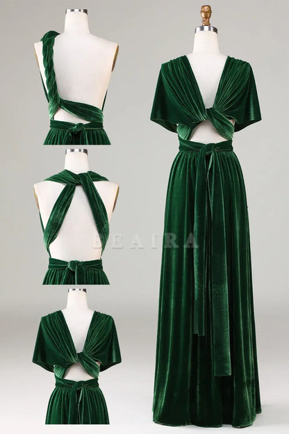 Beaira Dark Green Convertible Wear Velvet Long Bridesmaid Dress Bridesmaid dress shop