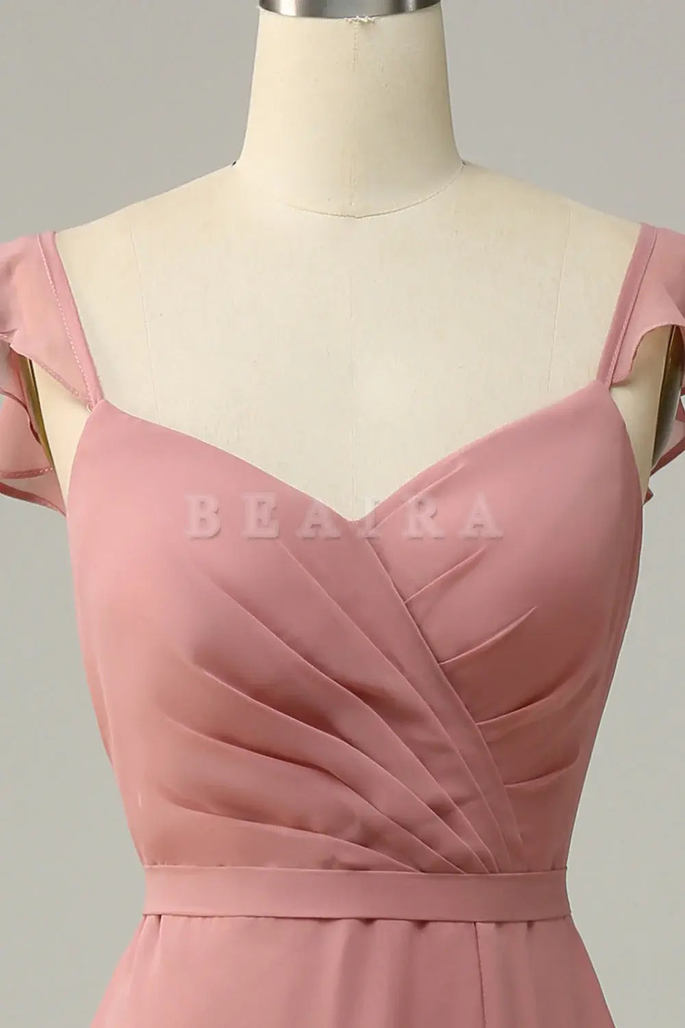 Beaira Dusty Rose A Line Ruffles Long Chiffon Bridesmaid Dress With Slit Bridesmaid dress shop