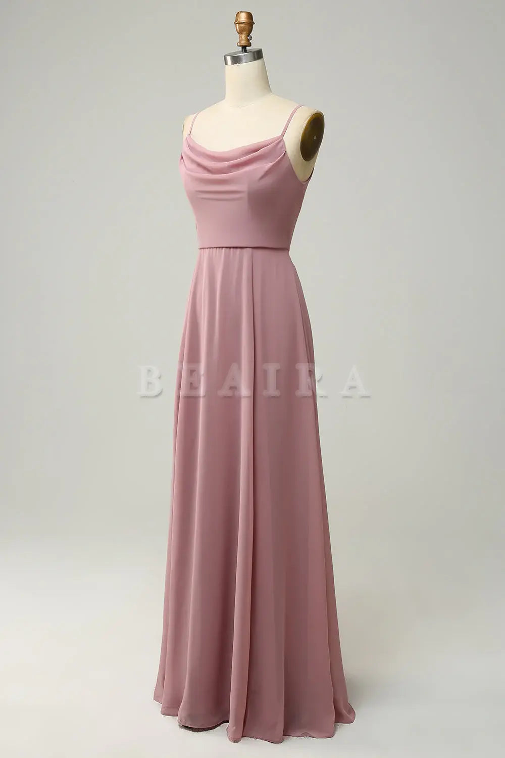 Beaira Dusty Rose A Line Spaghetti Straps Sleeveless Chiffon Bridesmaid Dress Bridesmaid dress shop