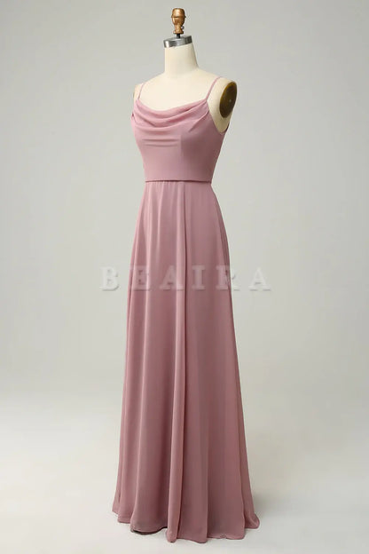 Beaira Dusty Rose A Line Spaghetti Straps Sleeveless Chiffon Bridesmaid Dress Bridesmaid dress shop
