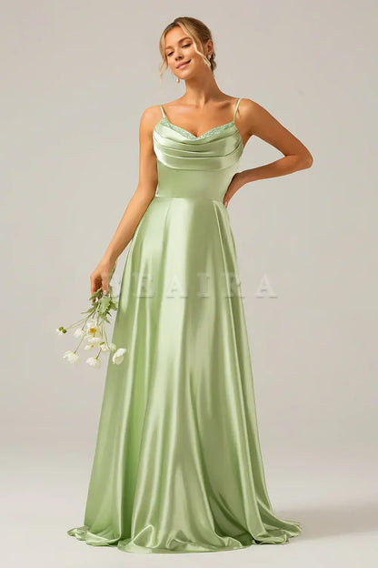 Beaira Dusty Sage A-Line Cowl Neck Spaghetti Straps Bridesmaid Dress With Sequins Bridesmaid dress shop