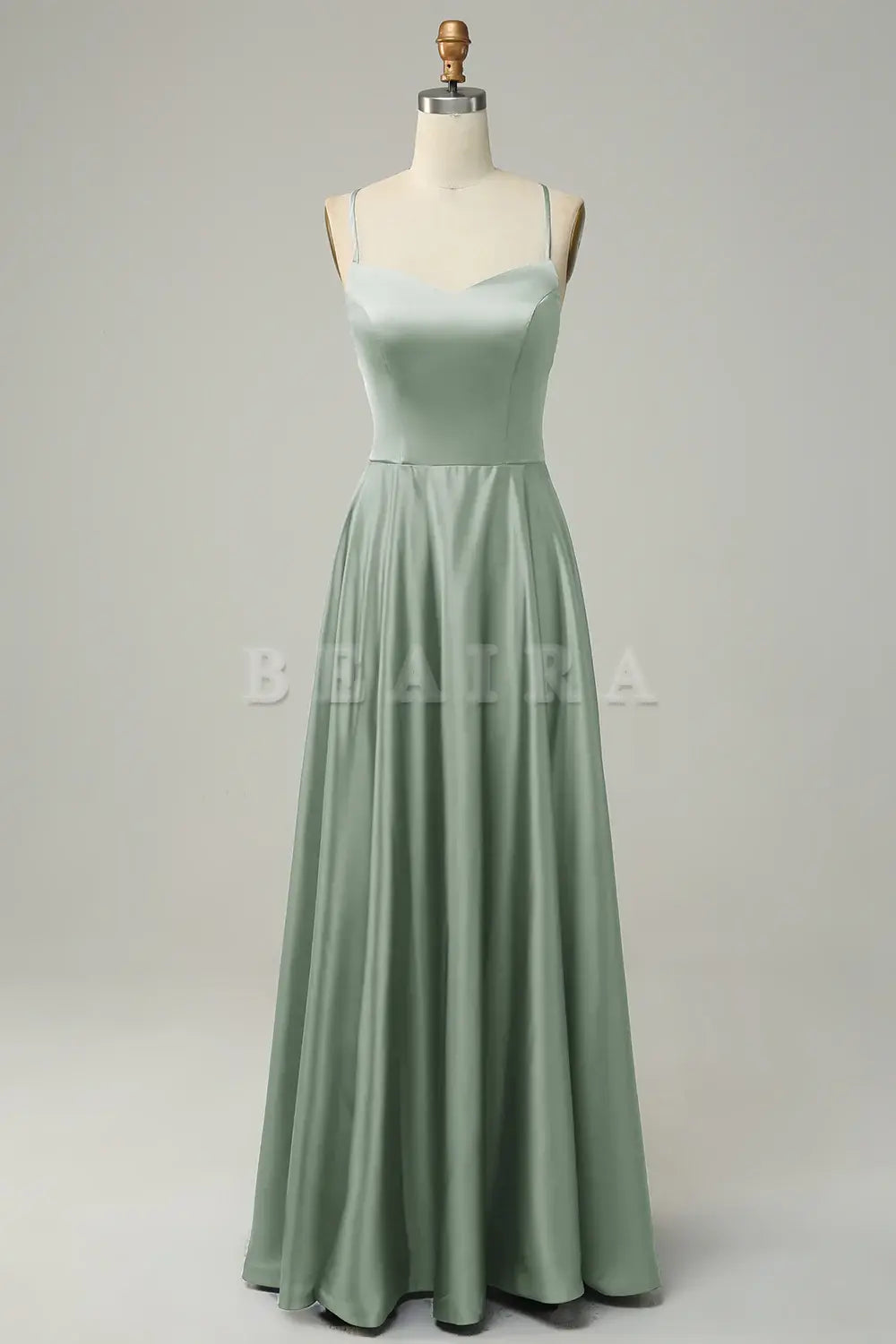 Beaira Dusty Sage A Line Spaghetti Straps Backless Satin Bridesmaid Dress Bridesmaid dress shop
