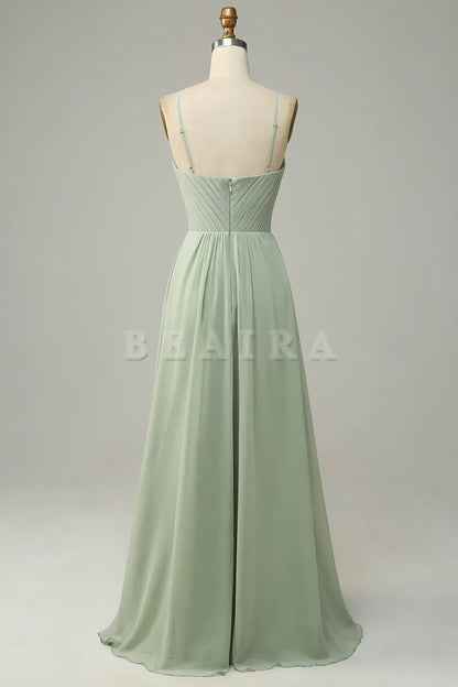 Beaira Dusty Sage A Line Spaghetti Straps Chiffon Bridesmaid Dress with Sleeveless Bridesmaid dress shop