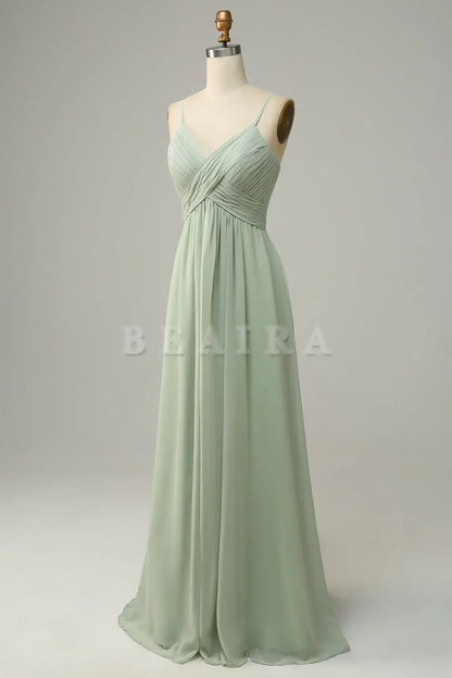 Beaira Dusty Sage A Line Spaghetti Straps Chiffon Bridesmaid Dress with Sleeveless Bridesmaid dress shop