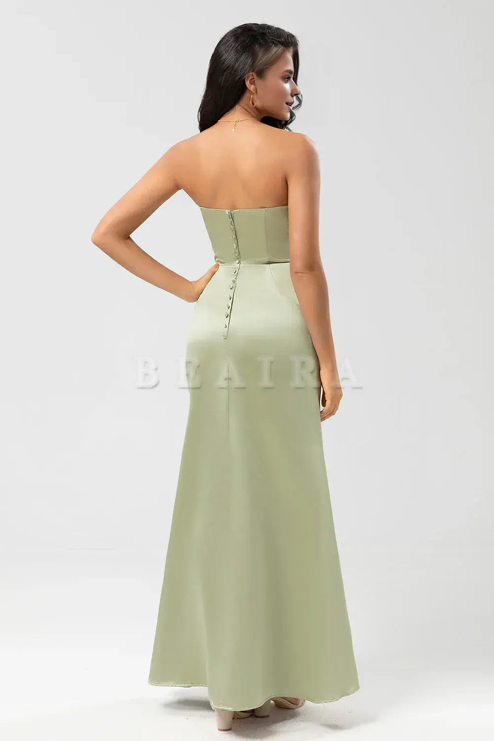 Beaira Dusty Sage Mermaid Strapless Floor-Length Satin Bridesmaid Dress Bridesmaid dress shop
