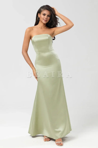 Beaira Dusty Sage Mermaid Strapless Floor-Length Satin Bridesmaid Dress Bridesmaid dress shop