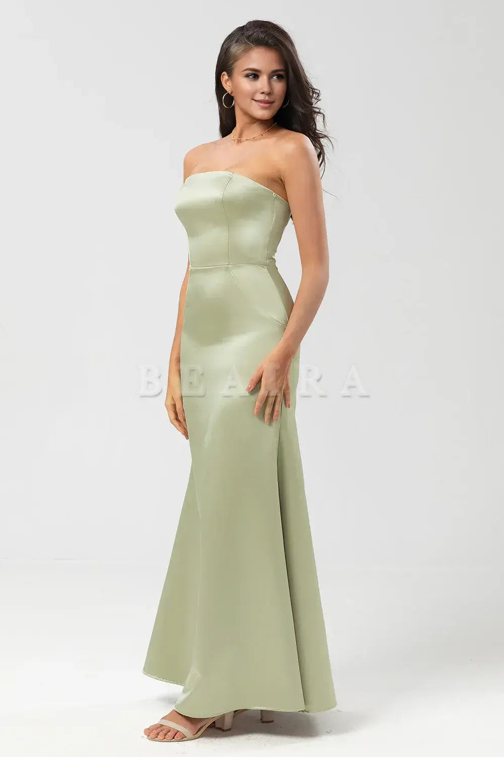 Beaira Dusty Sage Mermaid Strapless Floor-Length Satin Bridesmaid Dress Bridesmaid dress shop